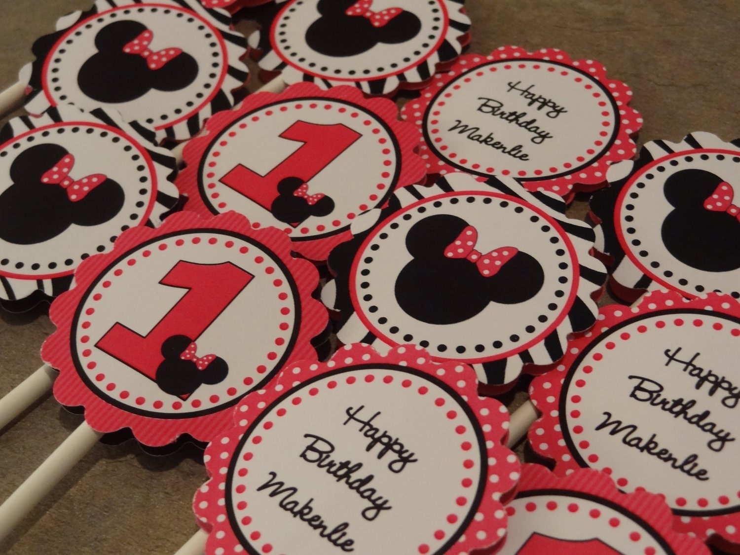 Pink and Black Zebra Mouse Inspired Cupcake Toppers Il_170x135