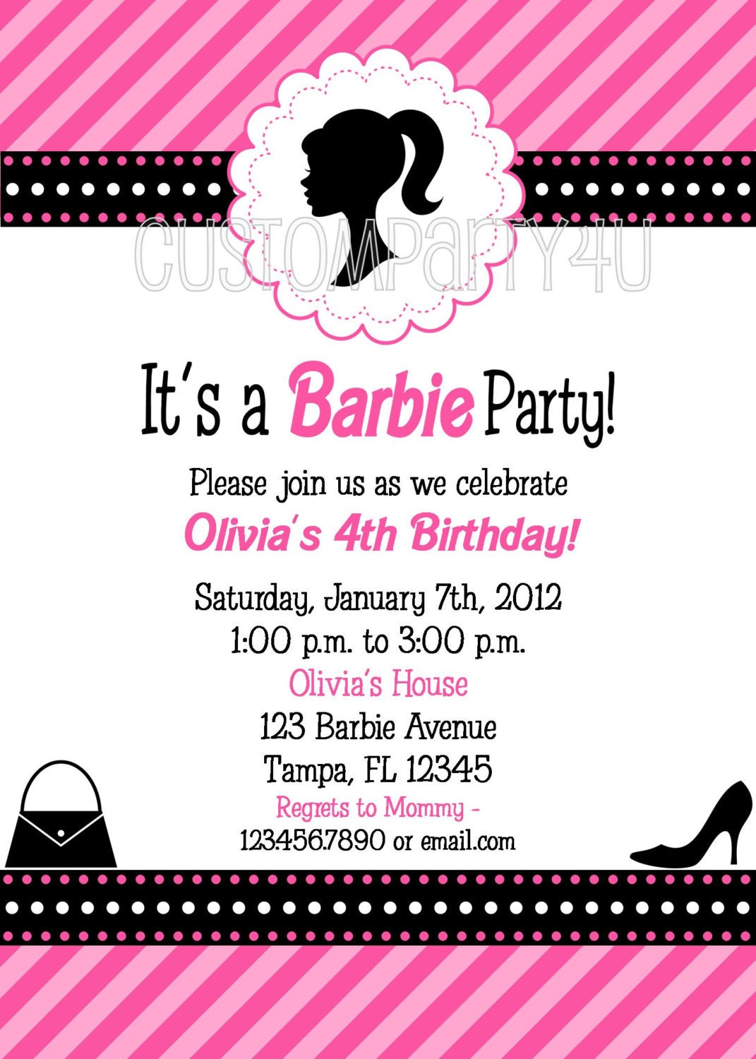 Vintage Silhouette Barbie Doll Birthday Invitation Il_170x135