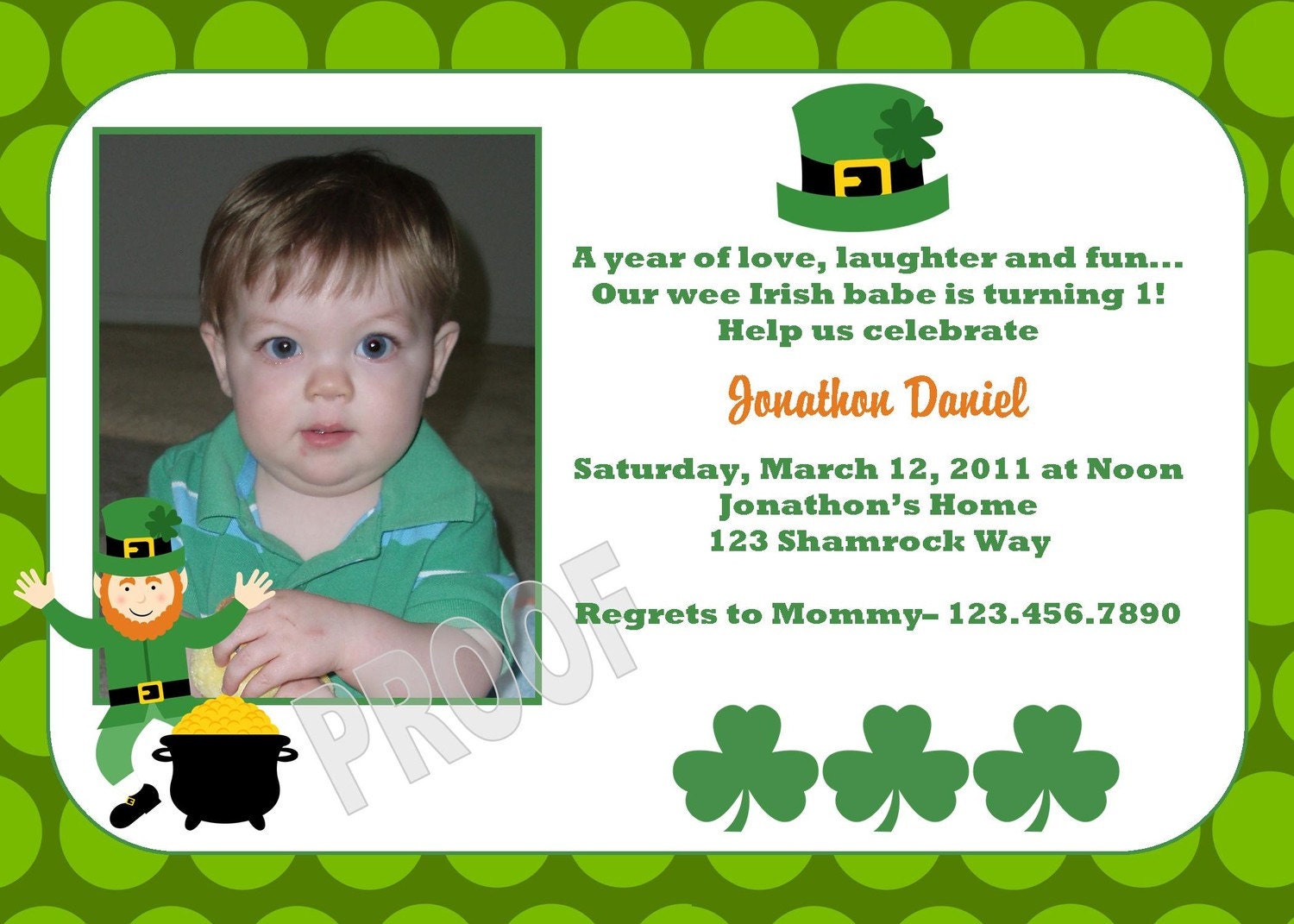NEW St. Patrick's Day Custom Photo Invitation Il_570xn