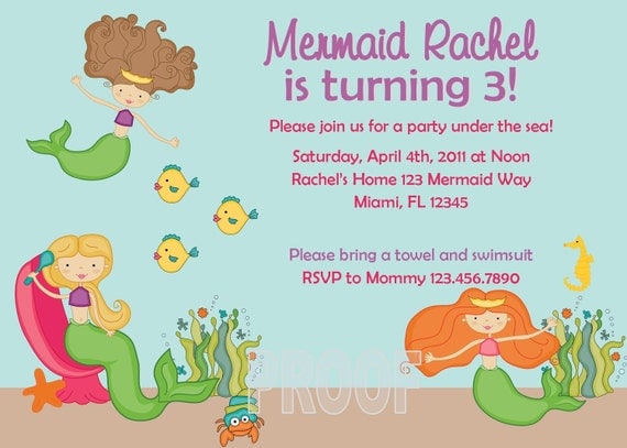 Mermaid Under the Sea Birthday Party Invitation Il_570xn