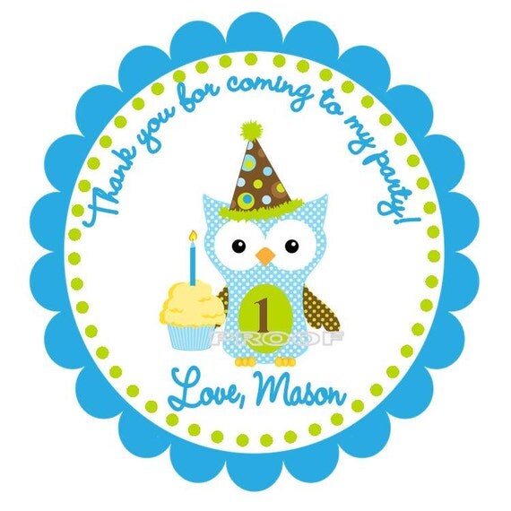 Boy Owl with Birthday Hat Favor Tags Il_570xn