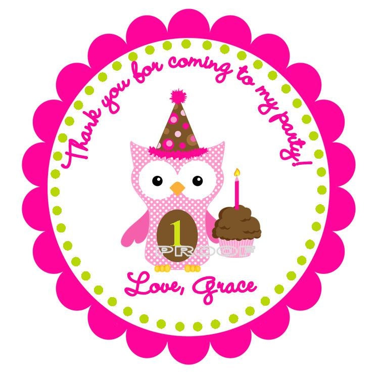 Girl Owl with Birthday Hat Favor Tags Il_570xn