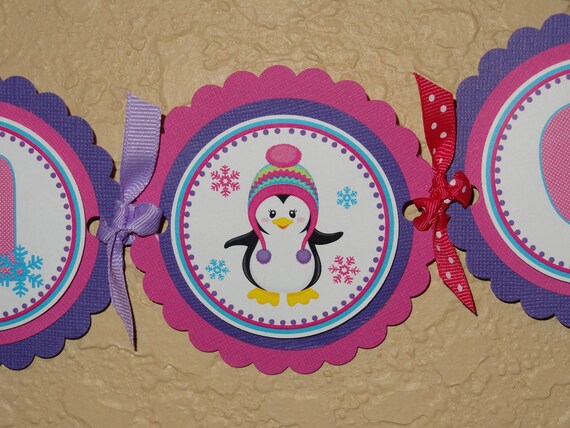 Pretty Penguin Winter ONEderland High Chair Banner- Girl Design Il_570xn