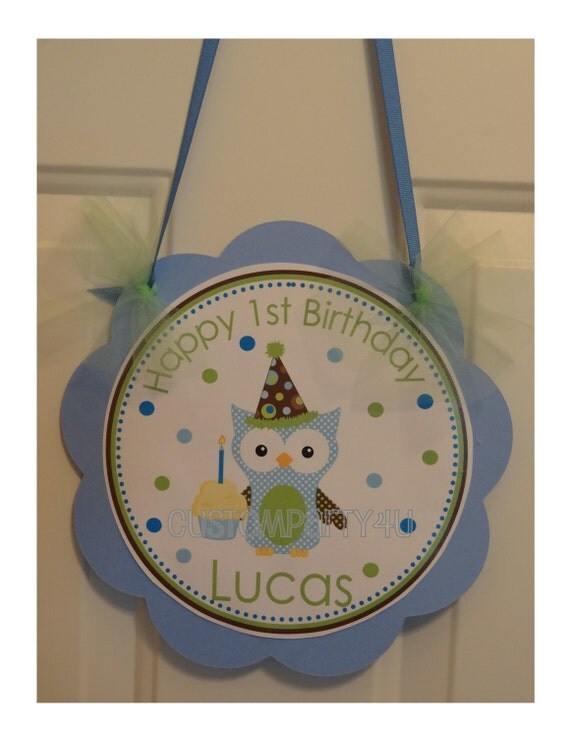 Adorable Owl with Birthday Hat Door Sign Il_570xn