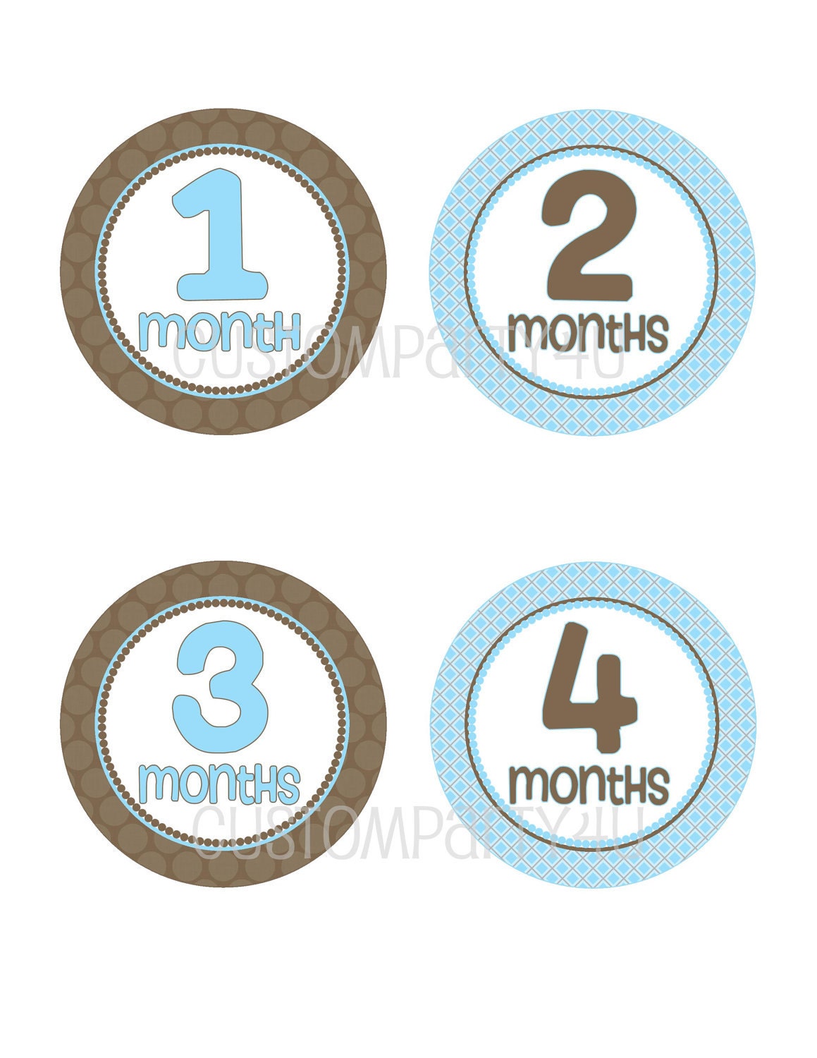 NEW- Monthly Onesie Stickers- Chocolate and Blue- Brock Il_570xn
