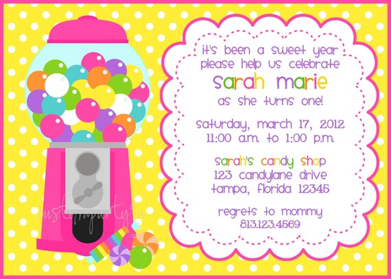 Bubble Gum Machine / Candy Shop Invitation for Girls- Set of 12 Il_570xn