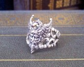 Steampunk Ring (R44-4) - Green Man - Astraeus God of Dusk - Silver Plated Brass Adjustable Ringband