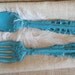 Wall Art- Rustic Turquoise Blue Fork and Spoon Oversize - Sophisticated- cast Iron - Distressed - Kitchen Restaurant Decor