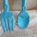 Wall Art- Rustic Turquoise Blue Fork and Spoon Oversize - Sophisticated- cast Iron - Distressed - Kitchen Restaurant Decor