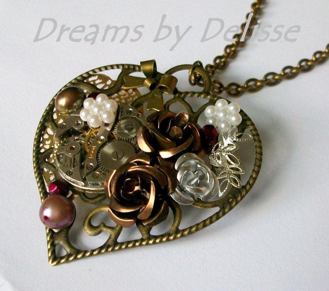 Steampunk Necklace / Brooch Convertible - When My Heart Stops