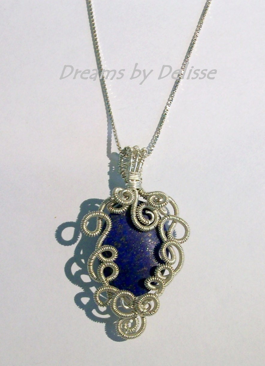 Lapis Lazuli and Sterling Silver Wire Wrapped Necklace