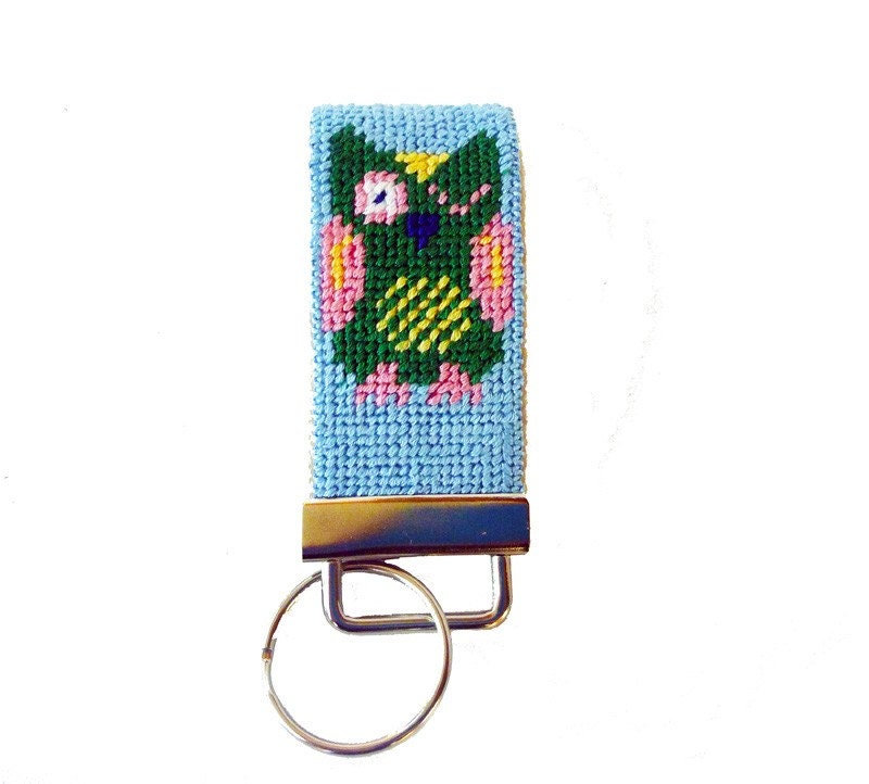 Key Fob with Owls Needlepoint Kit - monogram option