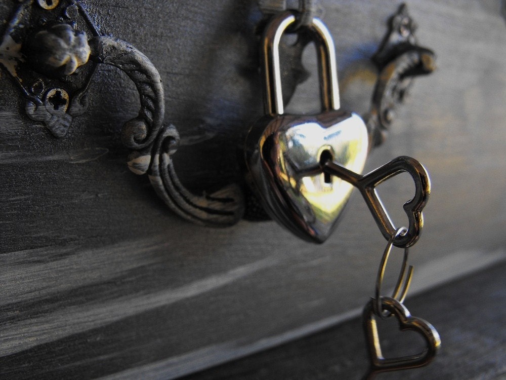 Silver Heart Padlock Trinket Lock Card Wine Letter Box Two Sets Of Keys
