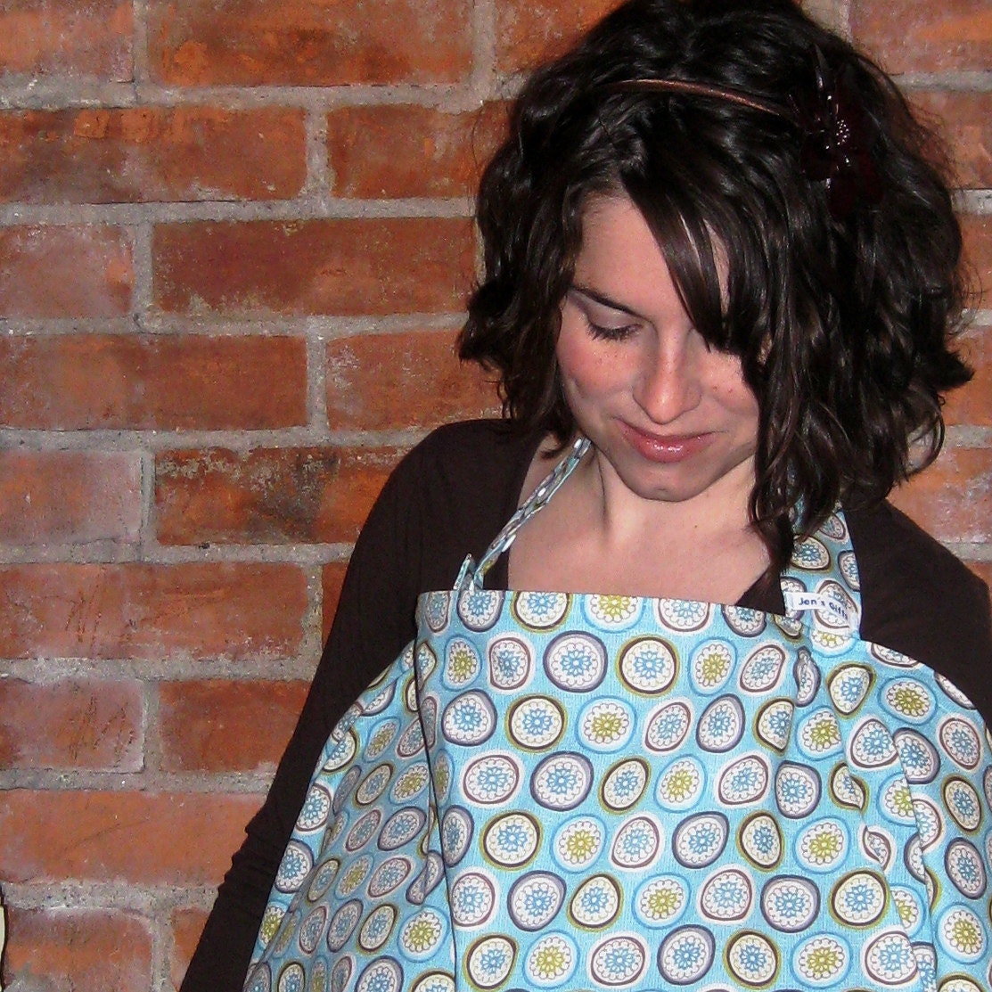 Nursing Cover Up and Burp Cloth- modern blue circles