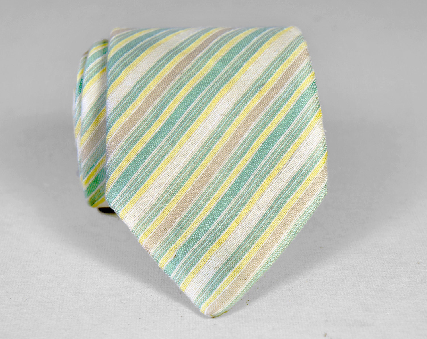 Vintage 1950's/1960's Italian Striped Pastel Necktie - Mint Green, Yellow, Cream, Brown