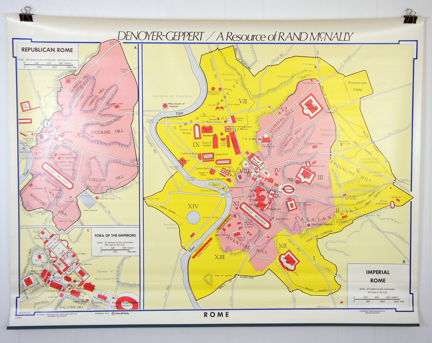Vintage 1970's Classroom Wall Map - Rome