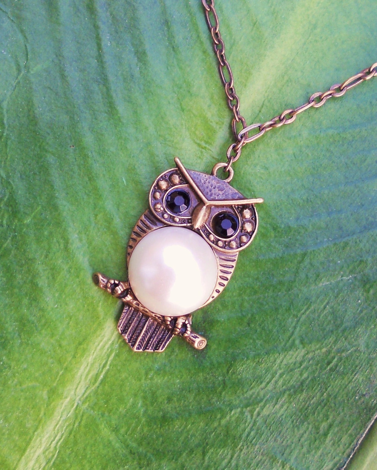 Bronze Antique Owl Pendant Necklace, handmade jewelry