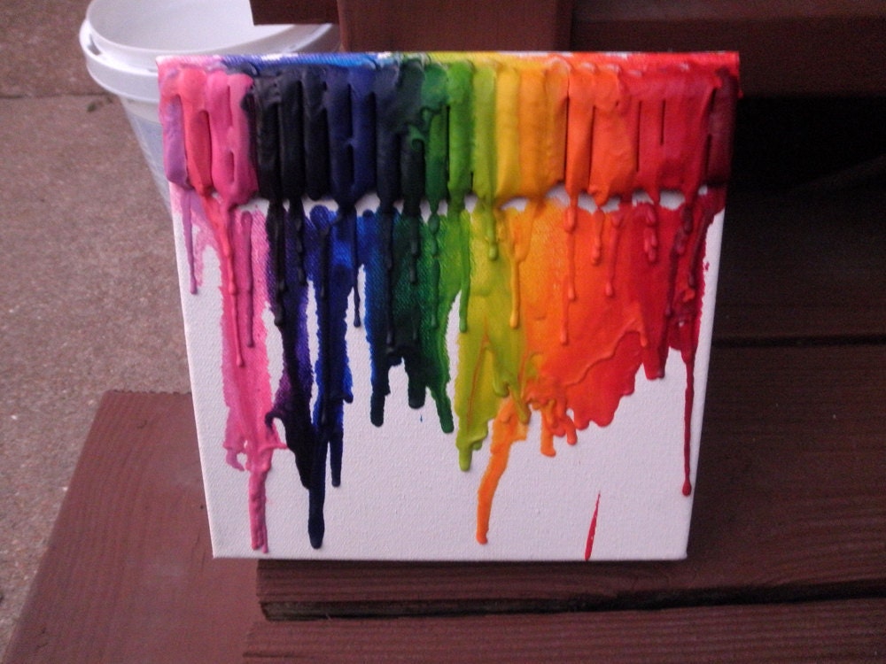 Rainbow Melted Crayons on Gallery Wrapped Canvas (Experiment)-8x8
