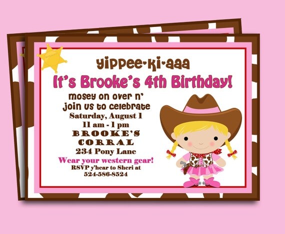 Cowgirl Birthday Party Printable Invitation You Pick Hair Color/ Skin Tone - West With Style Collection Il_570xn