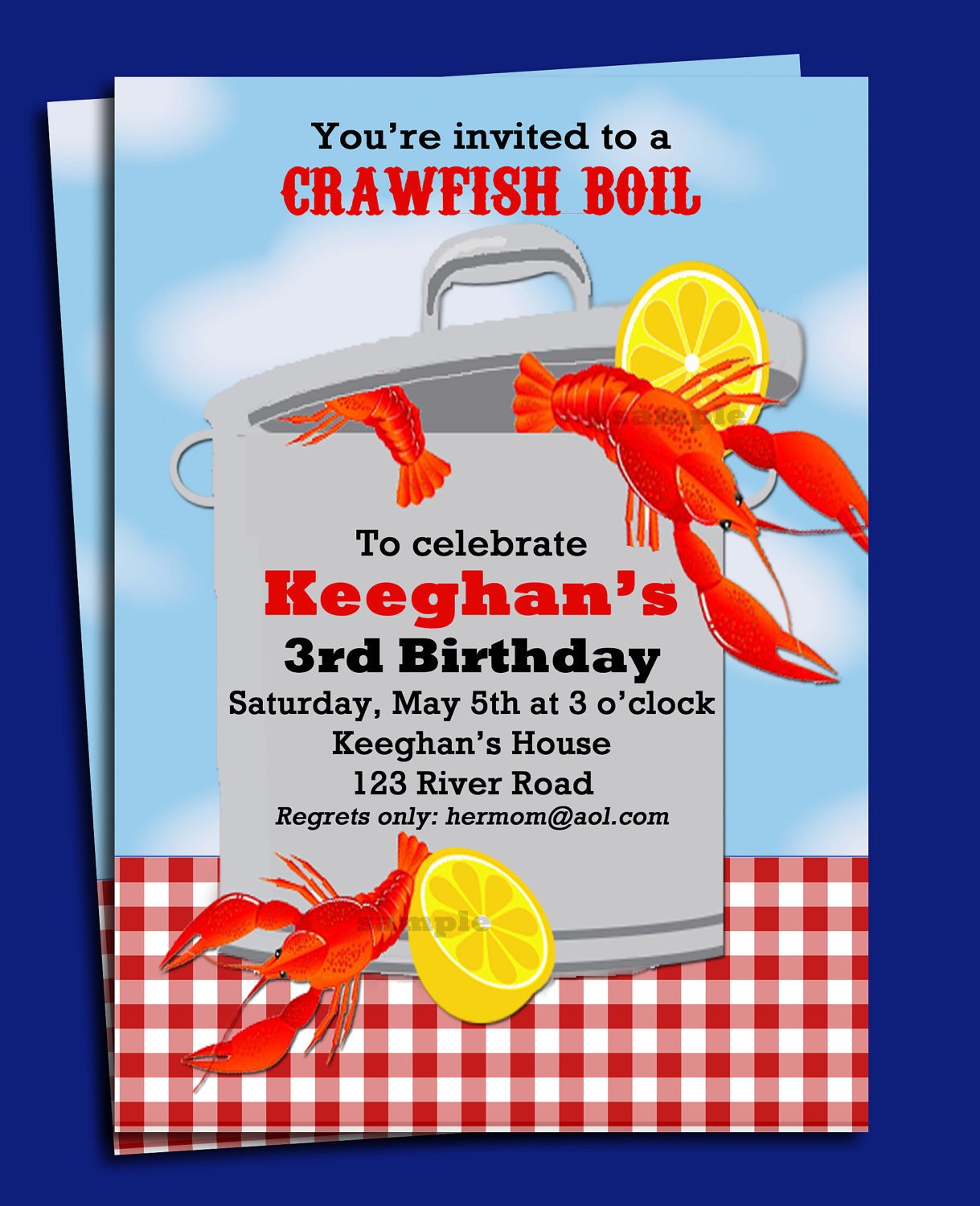 Crawfish Boil Invitation Printable or Printed with FREE SHIPPING