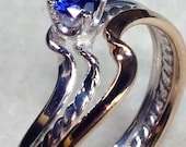Twisty with a Twist Ring in 14kt Gold Filled and One Argentium Silver Twisty Bands with a 3mm Sapphire Cubic Zirconia CZ Birthstone