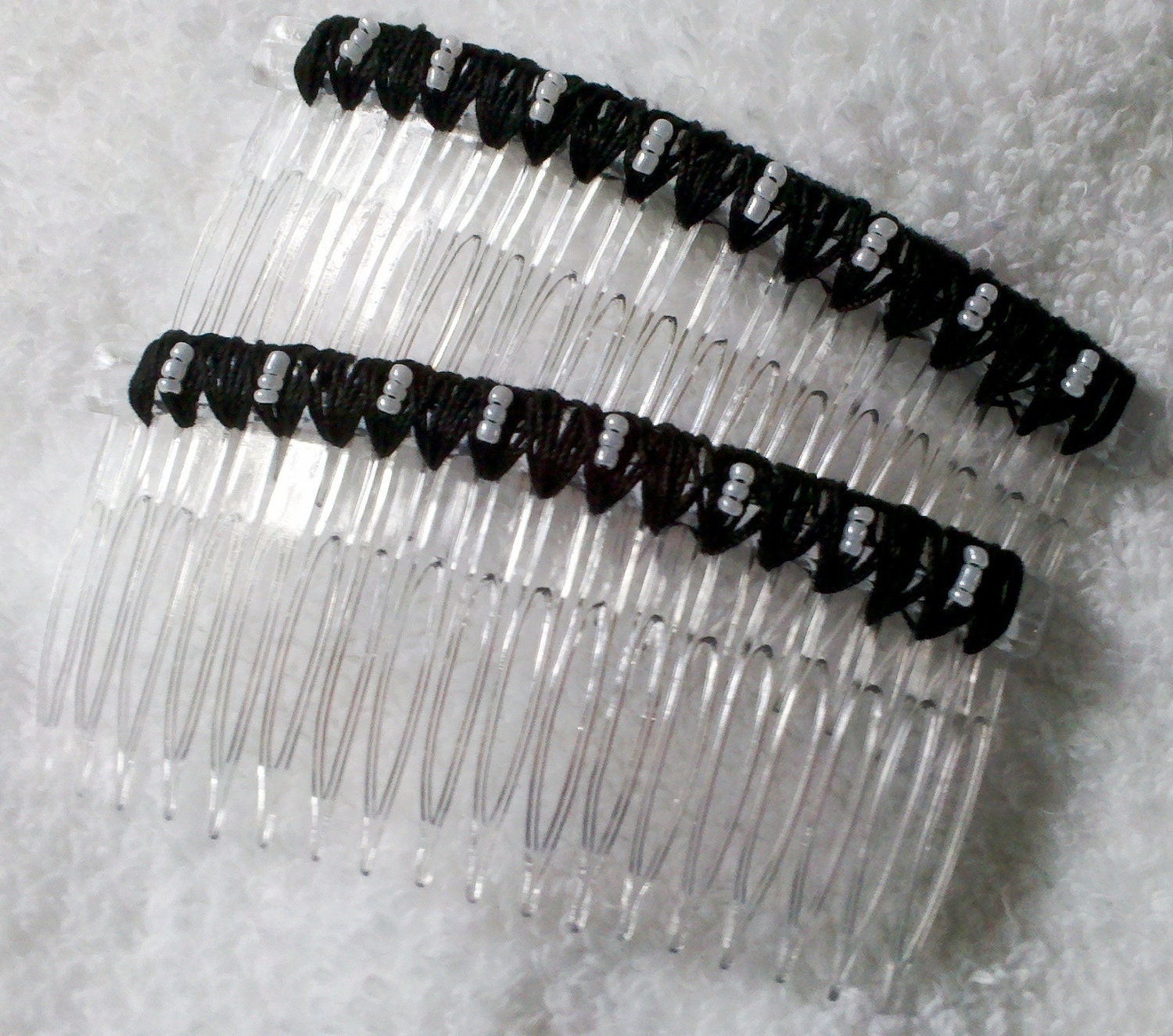Beaded Hair Combs - Chic Black and White - One Pair