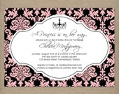 Printable Elegant Pink and Black Damask Baby Shower Invitation