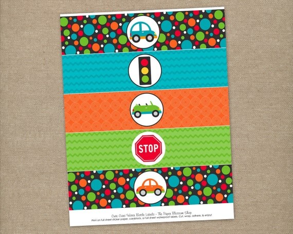 INSTANT DOWNLOAD - Printable Cute Cars, Transportation Birthday Water Bottle Labels Il_570xn