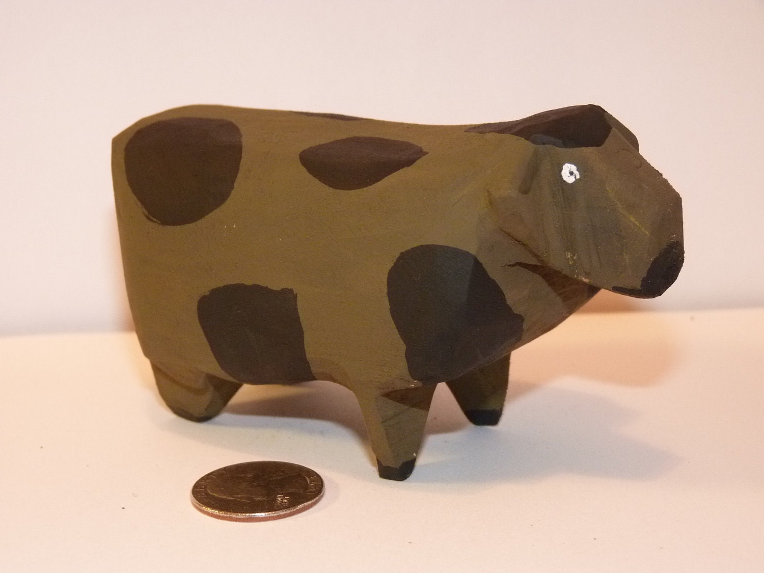 Fat Camo Cow, Bovine Folk Art Wood Sculpture from Sugar Maple