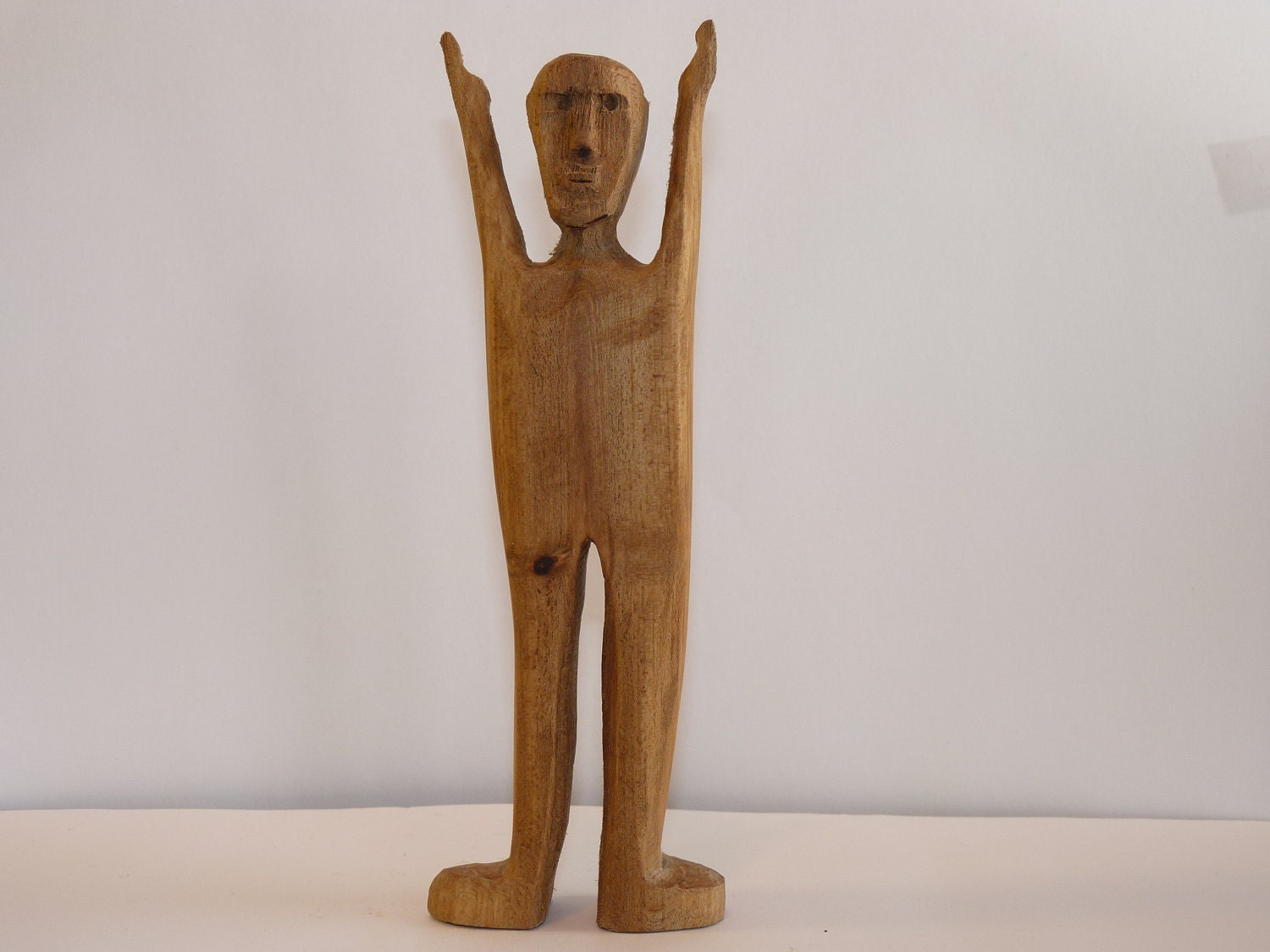 Wood Sculpture, Primitive Folk Art Wood Carving Simple Man, Victory ,Rustic , Wormy Maple