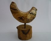 Wood Sculpture, Spalted Maple Fat Mama Bird ,Wood Carved Folk Art Sculpture