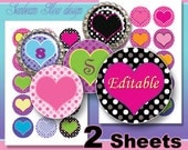 INSTANT DOWNLOAD - Sale 50% off 1" Editable Circles 11 Polka Dots hot pink Printable Bottle cap Magnets Stickers Pendant Print Your Own DIY
