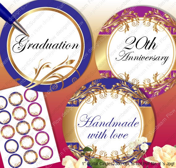1" Circles 4x6 Editable JPG 34 Ornaments Bottle cap Hairbow Labels Embellishment Envelope Decoration Hangtags Download & Print Your Own DIY