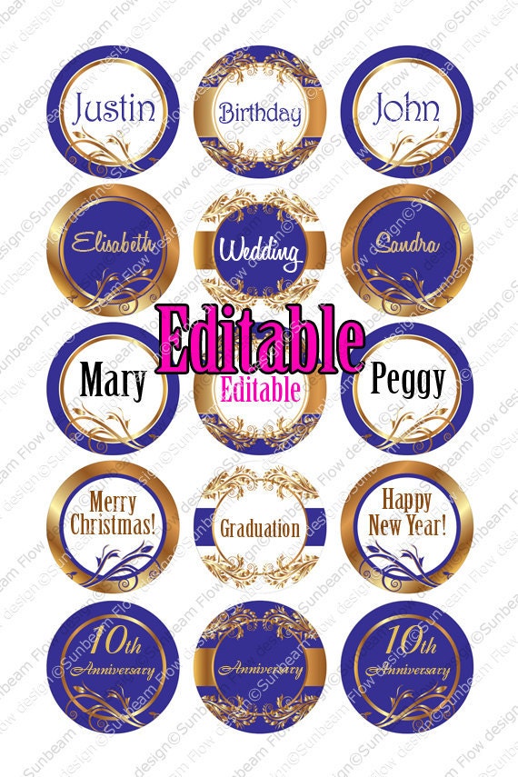 INSTANT DOWNLOAD - 1" Circles 4x6 Editable Jpg 36 Ornaments Bottle cap Hairbow Labels Embellishment Envelope Decoration Print Your Own DIY