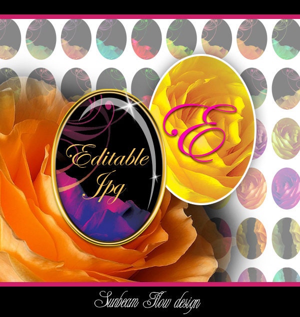 INSTANT DOWNLOAD - 18 x 25 mm Editable JPG Ovals 39 Romantic Roses hot pink Printable Jewelry Glass Magnets Resins Stickers pyo diy