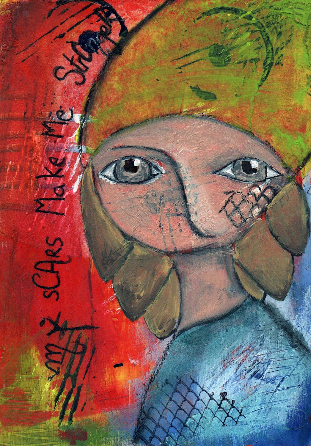 Mini Nixies Serie 1 Original Mixed Media Painting -- My Scars Make Me Stronger