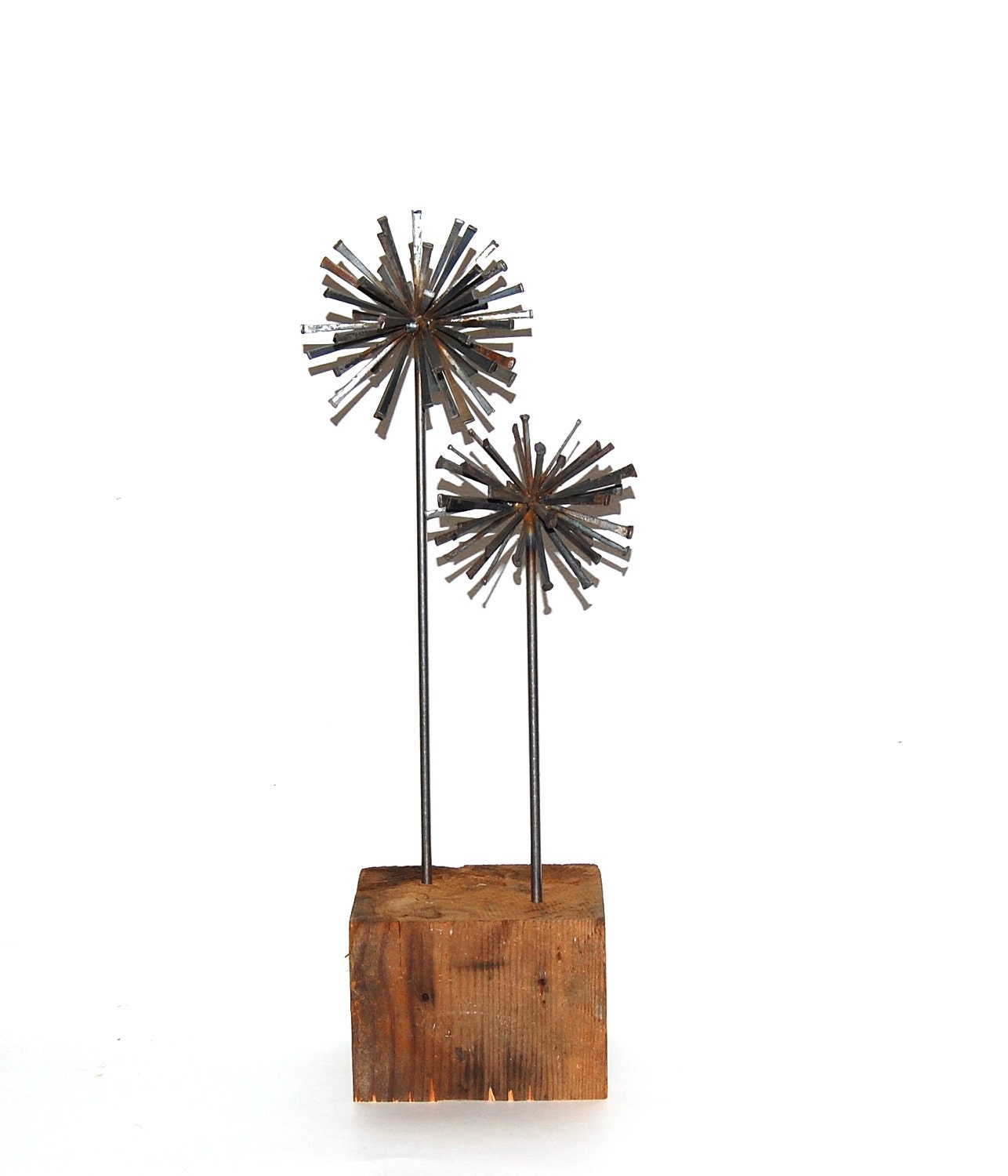 steel sphere sculpture - tabletop sculpture - rustic modern wedding - eco wedding decor - indoor garden - industrial art - atomic