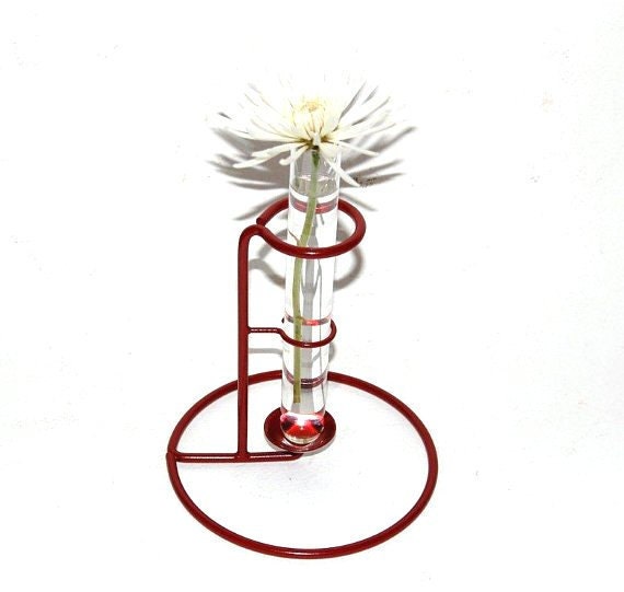 Test Tube Bud Vase, Vintage Wire Stand, Upcycled Steel Vase, Red Metal Vase, Chemistry, Red Coil Vase