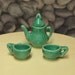 Dollhouse Miniature jade tea cups n tea pot set 4 pcs w/working lid Supplies 1:12 scale one inch