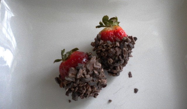 organic chocolate covered (cacao) nib strawberries - vegan & gluten free