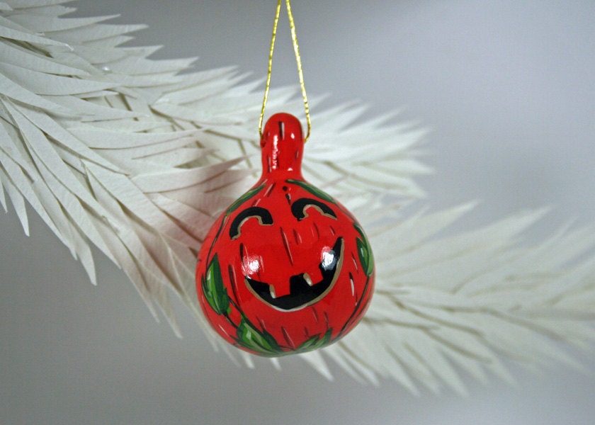 Hand Painted Jack-O-Lantern, Natural Gourd Ornament 2