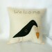 Primitive Pillow Crow Folk Art Homespun Stitchery Hand Appliqued