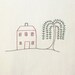 Flour Sack Tea Stained Towel Kitchen Saltbox Design Hand Embroidered
