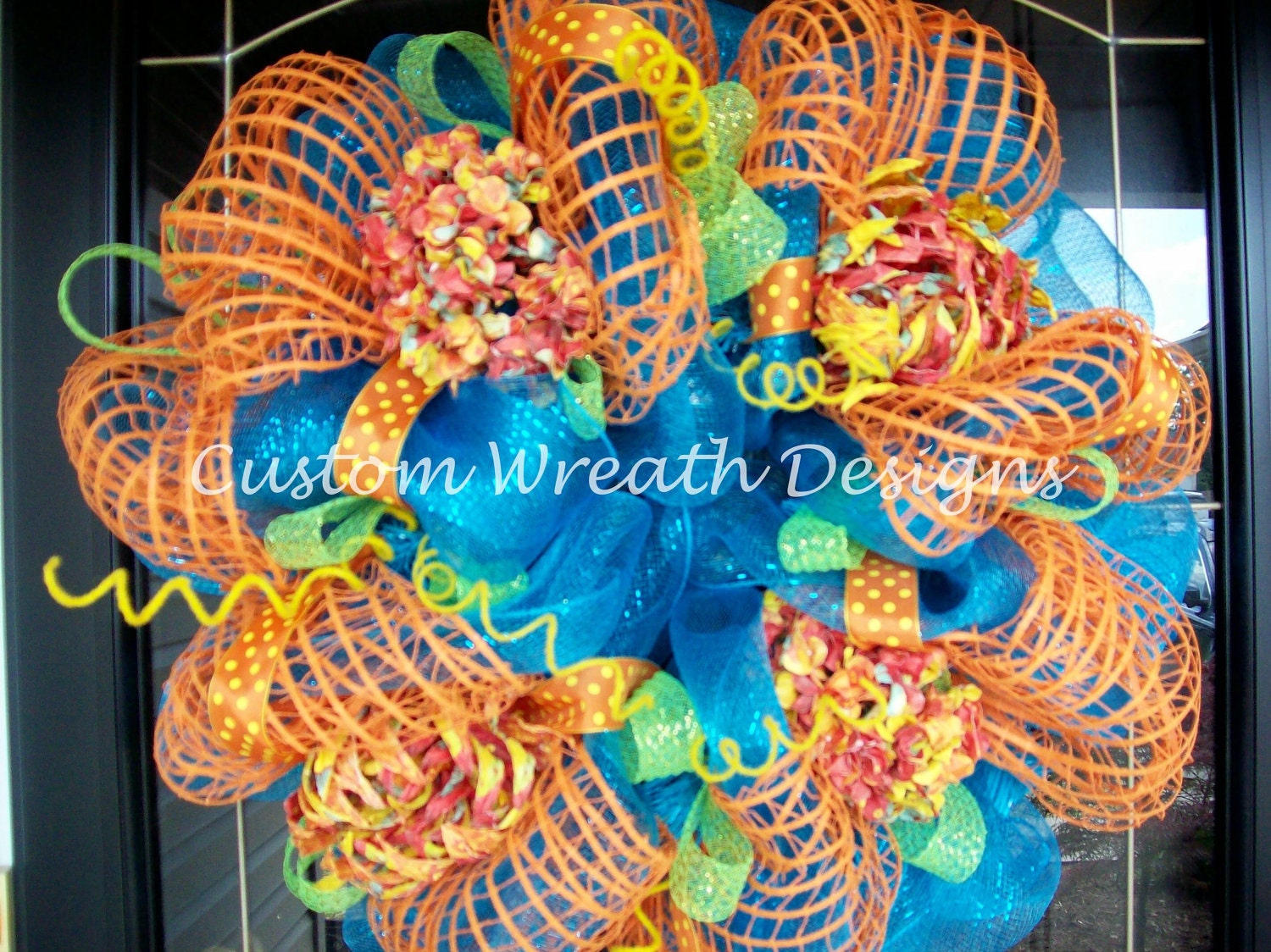 SALE Turquoise and Orange Summer Wreath SALE