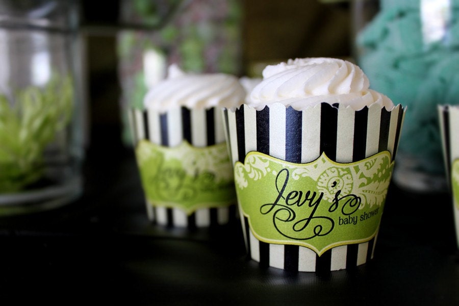 Green Elegant Art Nouveau Brocade DIY Cupcake Wraps