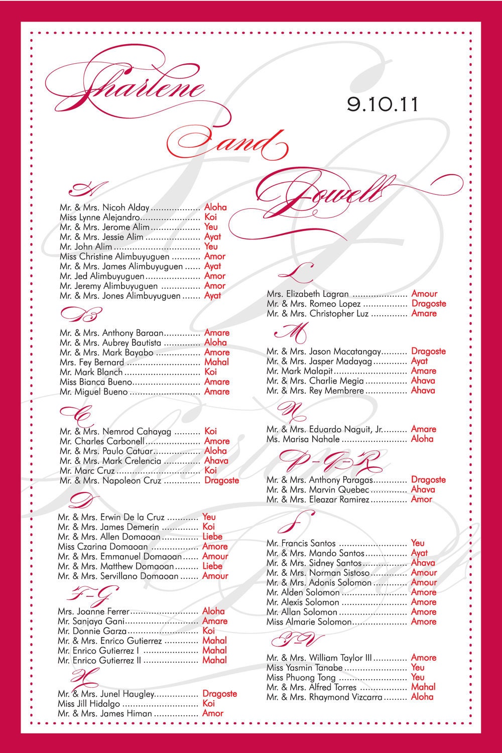 DIY Printable Elegant Script Seating Chart
