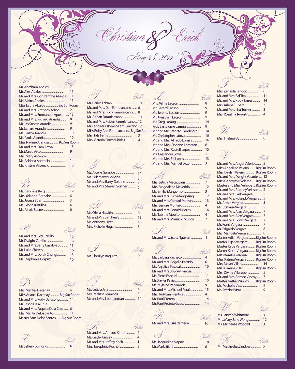 DIY Printable Purple Elegance Seating Chart