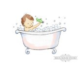 Bath Illustration - Boy in Bubble Bath, 5x7