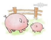 Nursery Wall Art, Country Pigs - 8 x 10 Print