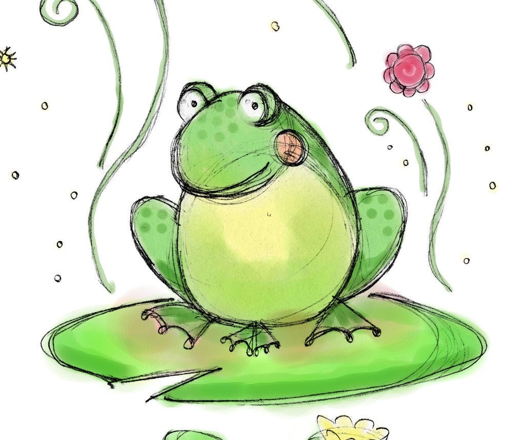 Nursery Wall Art - Frog Lily Pad, 5x7 Illustration